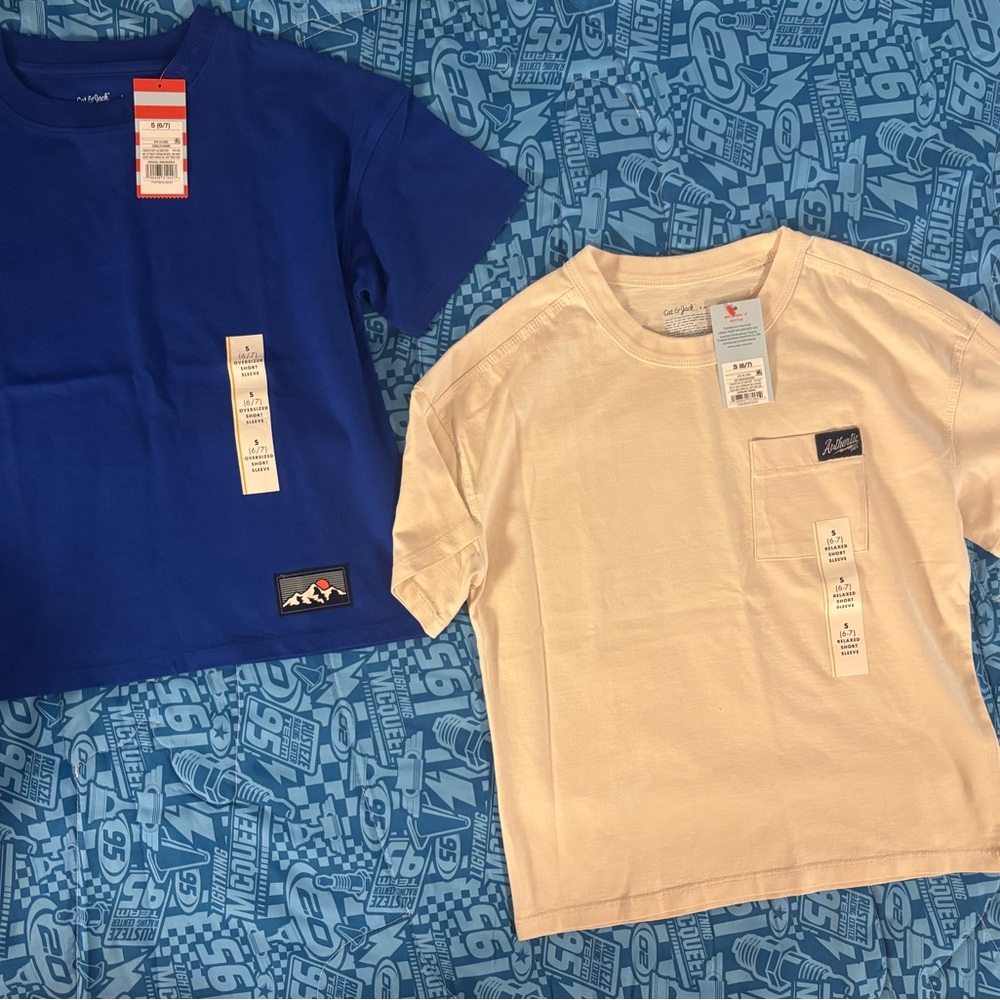 Cat & Jack Short Sleeve Tee Set - Blue & Cream